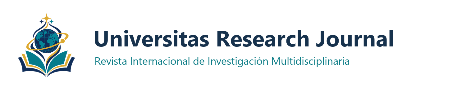 Logotipo de Universitas Research Journal: libro abierto y globo de conocimiento